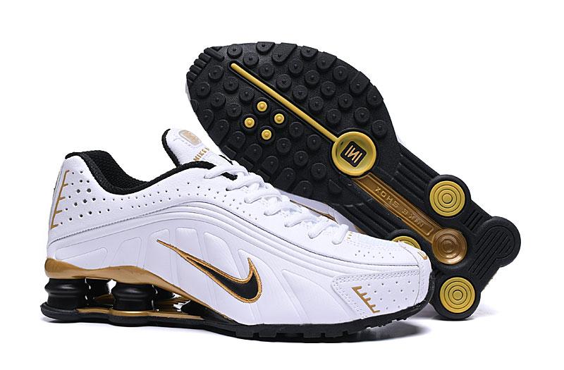 New Nike Shox R4 White Gold Black Trainer - Click Image to Close
